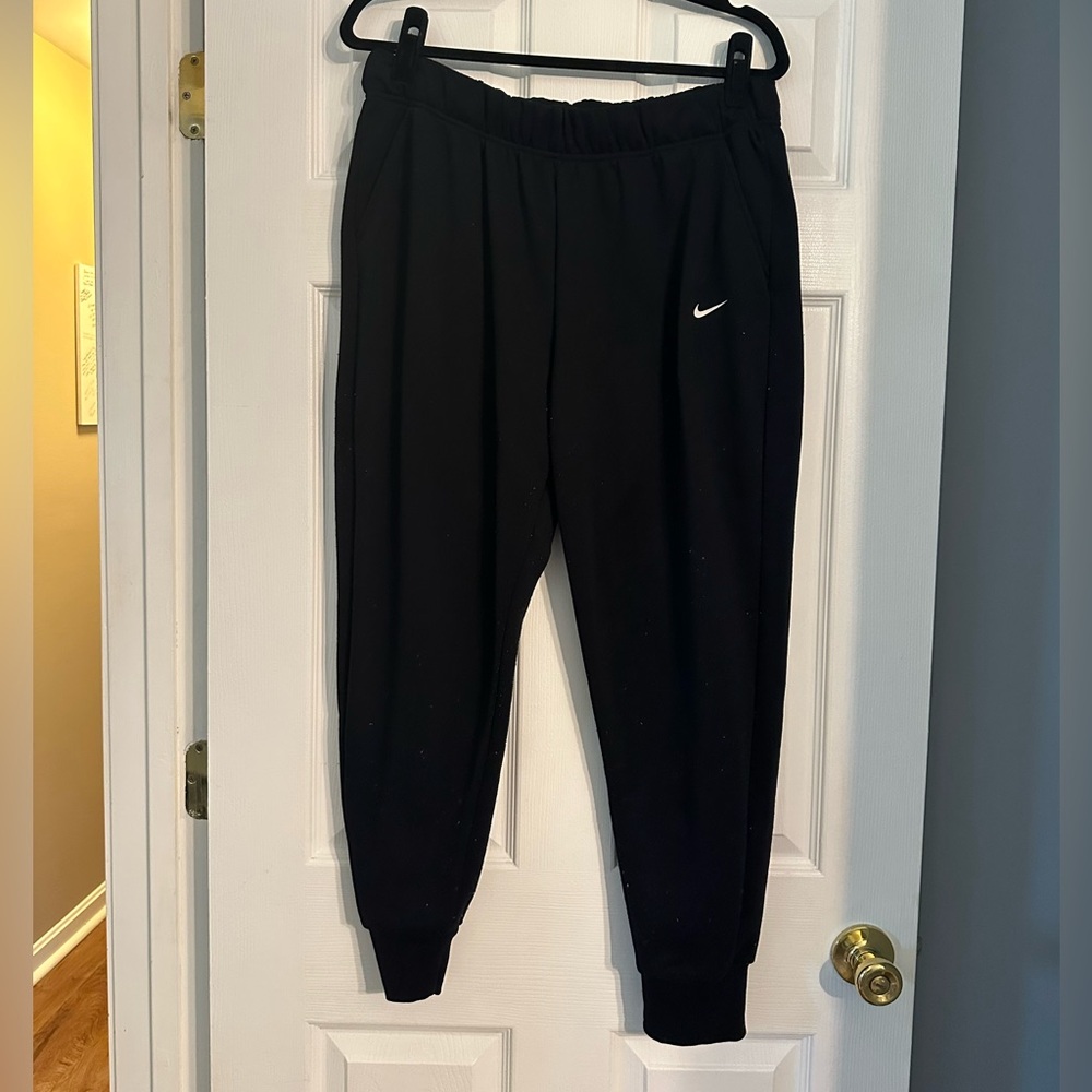 Nike Dri-Fit Black Jogger Sweatpants with White Swoosh
